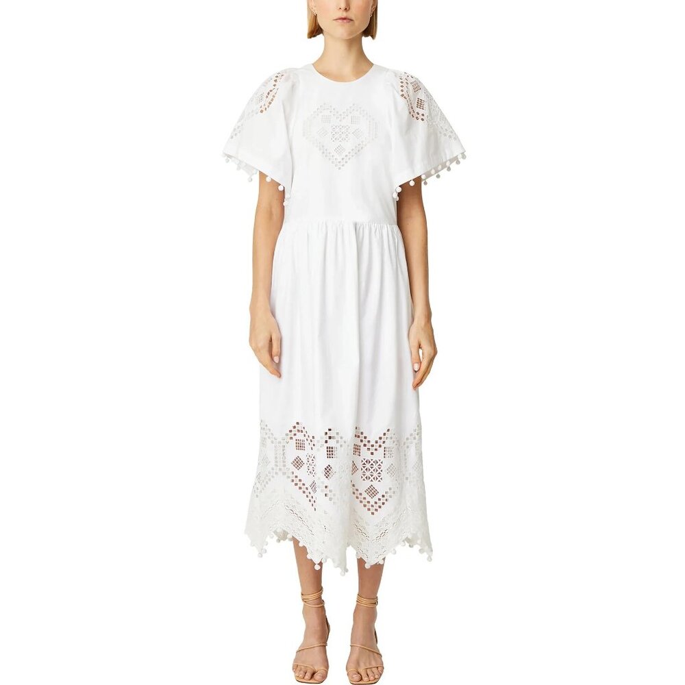RHODE White Eyelet Midi Dress